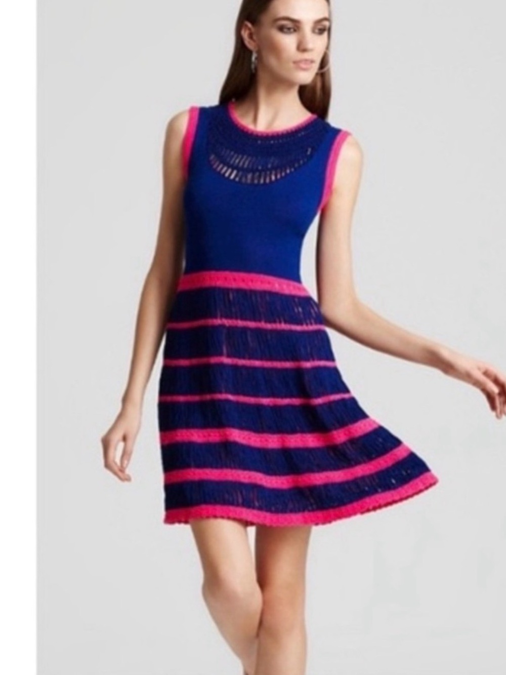 Nanette Lepore Blue & Hot Pink Striped Flirt Dress